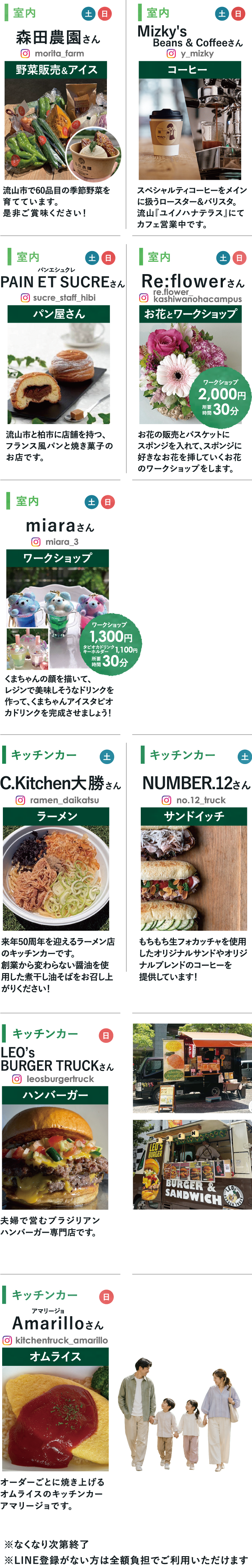 森田農園さん・Mizky's Beans & Coffeeさん・PAIN ET SUCREさん・Re:flowerさん・miaraさん・C.Kitchen大勝さん・NUMBER.12さん・Amarilloさん・LEO'S BURGER TRUCKさん
